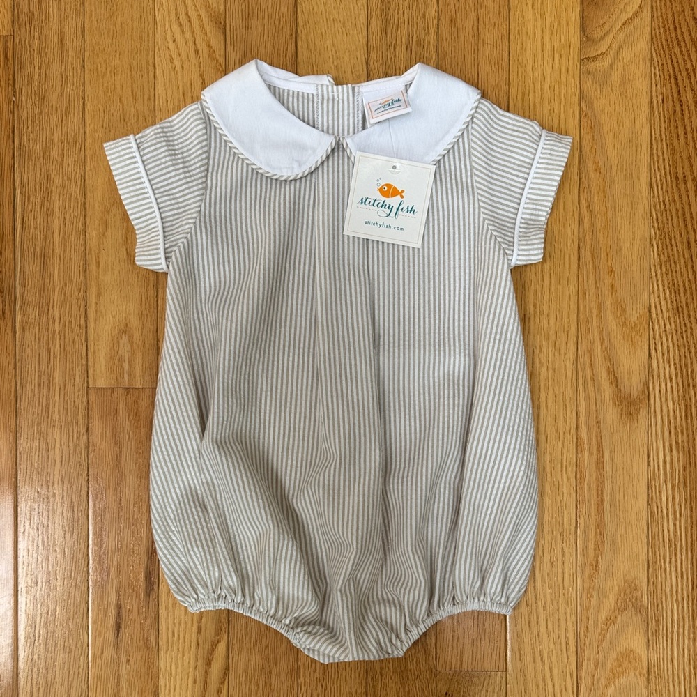 Stitchy Fish Striped Gray Kids One Piece